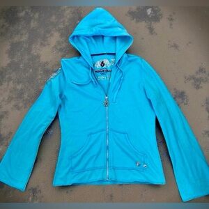 Twisted Heart Blue Hoodie Rhinestone Peacock Feather Zip Hoodie mcbling Y2K